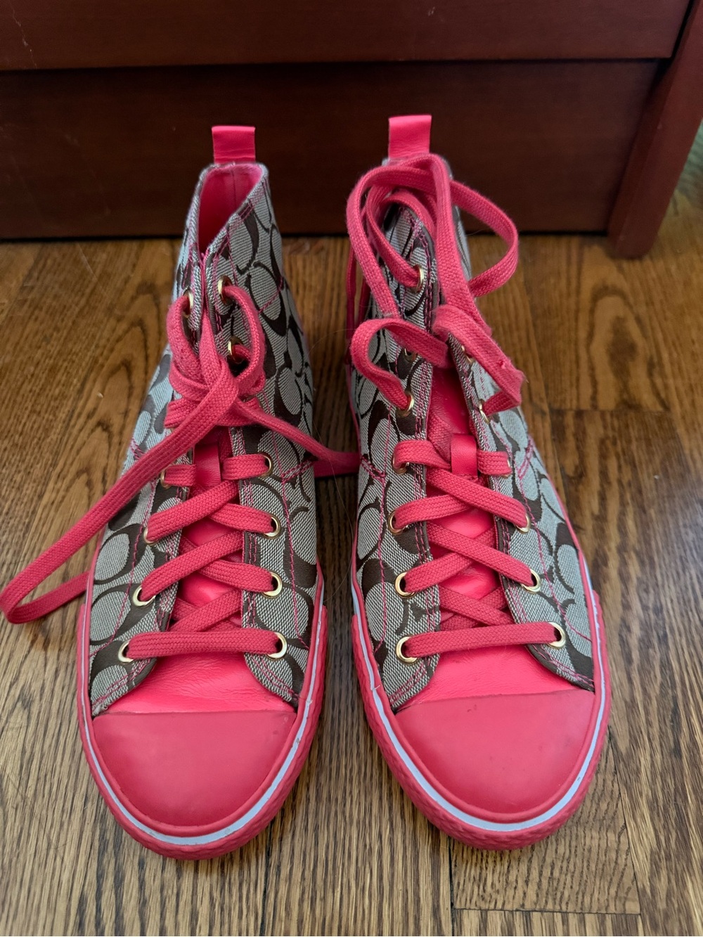 Women's Pink Coach Logo-Print High-Top Sneakers - 8.5